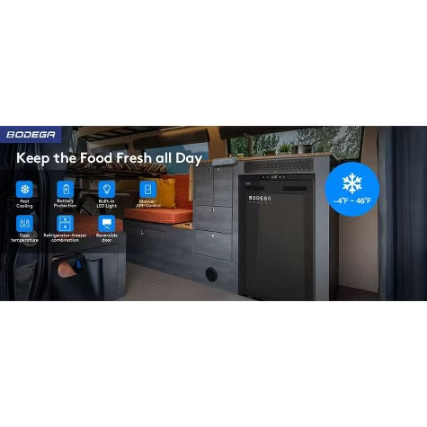 83L RV Refrigerator,Refrigeration range (-4℉-46℉),3 levels((H/M/L)) of battery protection, mini fridge for camping,APP Control, picnics, road trips