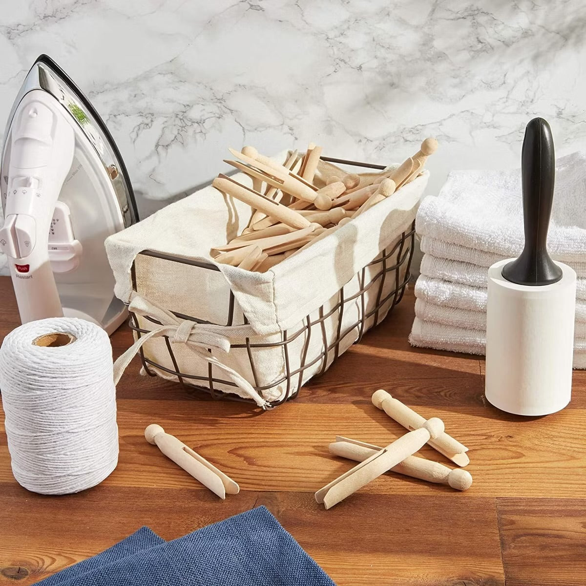 50 Count Traditional Round Clothespins 4.3" Laundry Supplies Clothes Line Wood Clothes Pins