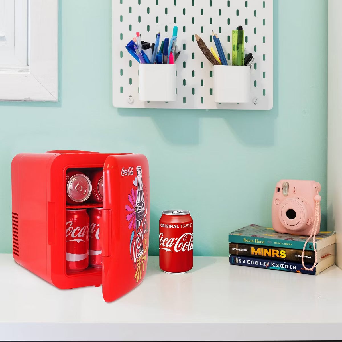 Coca-Cola Love 1971 Series 4L Cooler/Warmer 12V DC 110V AC Mini Fridge: Desktop Coke Fridge, Countertop, 6 Can Capacity