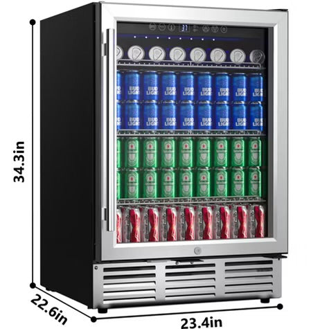 Simzlife 4.65 Cu.Ft/180 Cans Mini Beverage Refrigerator, Fridge Cooler with Glass Door, Adjustable Shelves, Digital Control,LED Light, Reversible Door