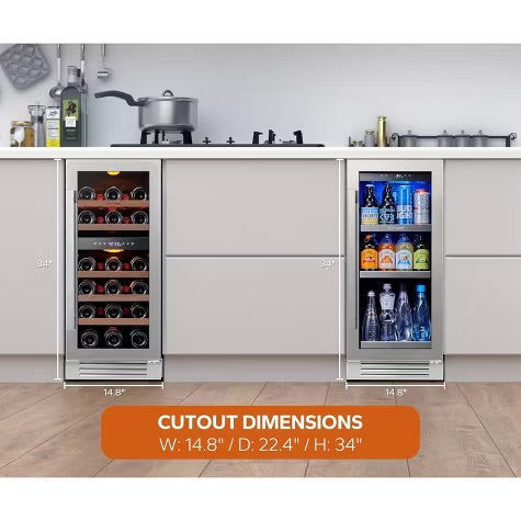 Ca'Lefort 15" Wine and Beverage Fridge Cooler Combo, Hold 80 Cans and 28 Bottles Freestanding & Built-in for Kitchen Office