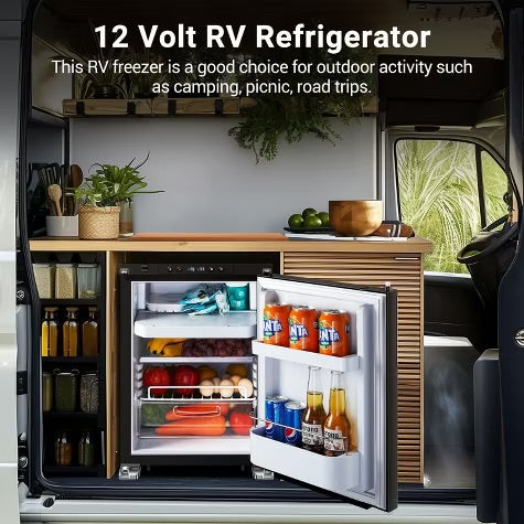 45L RV Refrigerator, 12 Volt Dual Zone Fridge and Freezer, WIFI APP Control Portable Fridge with Door Lock,3 levels (H/M/L) of battery protection