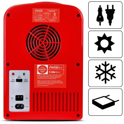 Coca-Cola Polar Bear 4L Cooler/Warmer 12V DC 110V AC Mini Fridge - Red: Thermoelectric Dorm Refrigerator, 6 Can Capacity