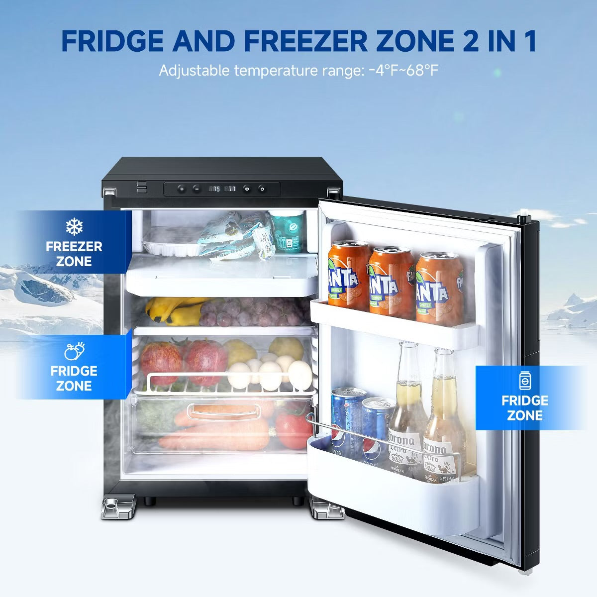 45L RV Refrigerator,APP Control,Refrigeration range (-4℉-46℉),3 levels((H/M/L)) of battery protection, mini fridge for camping, picnics, road trips