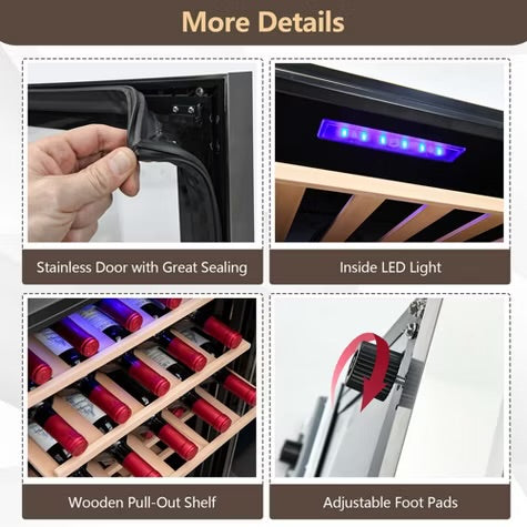 Costway 20 Inch Cooler Refrigerator for 33 Bottles with Tempered Glass Door