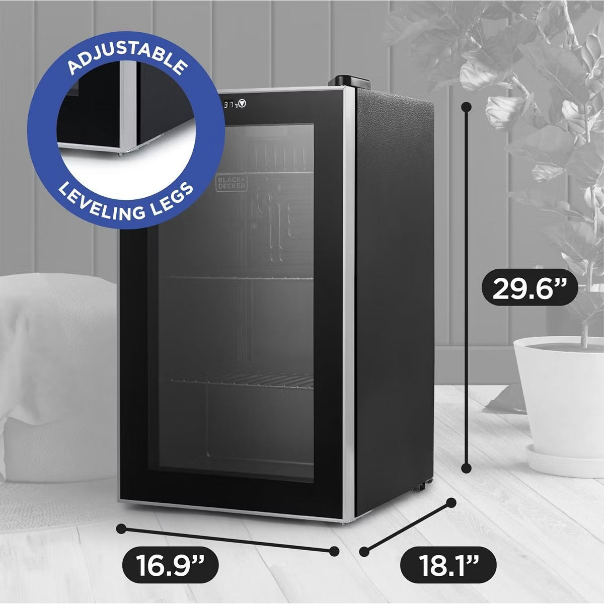 BLACK+DECKER 2.4 Cu. Ft. Beverage Cooler, Beverage Fridge with Double Pane Glass Door, Drink Fridge and Beverage Refrigerator with 76-Can Capacity