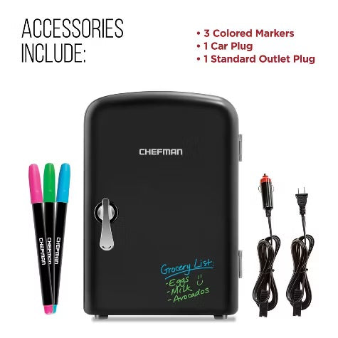 Chefman Portable 6-Can Mini Fridge with Dry Erase Door - Black