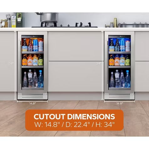 Ca'Lefort Dual 15" Single Zone Beverage Refrigerator Cooler Combo - 30 Inch Beverage Fridge Glass Door Built-in or Freestanding for Home/Kitchen