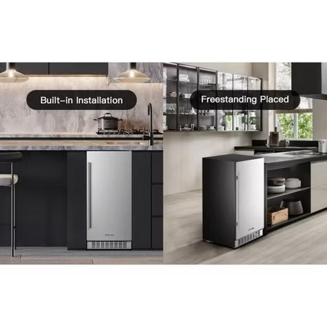 15-inch fridge,100 Cans,304 Stainless Steel Door,LED light,Adjustable shelves,Quiet Compressor,Smart digital control cooler,Automatic defrosting