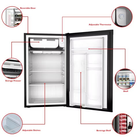 Costway 3.2 Cu.Ft. Compact Refrigerator Mini Dorm Small Fridge Freezer Reversible Door