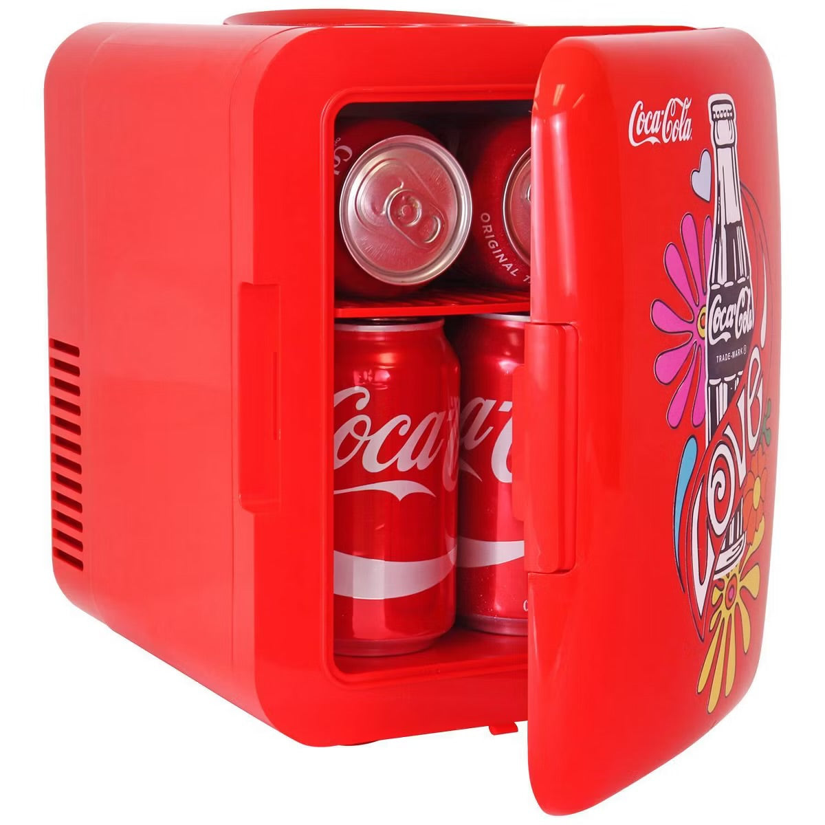 Coca-Cola Love 1971 Series 4L Cooler/Warmer 12V DC 110V AC Mini Fridge: Desktop Coke Fridge, Countertop, 6 Can Capacity