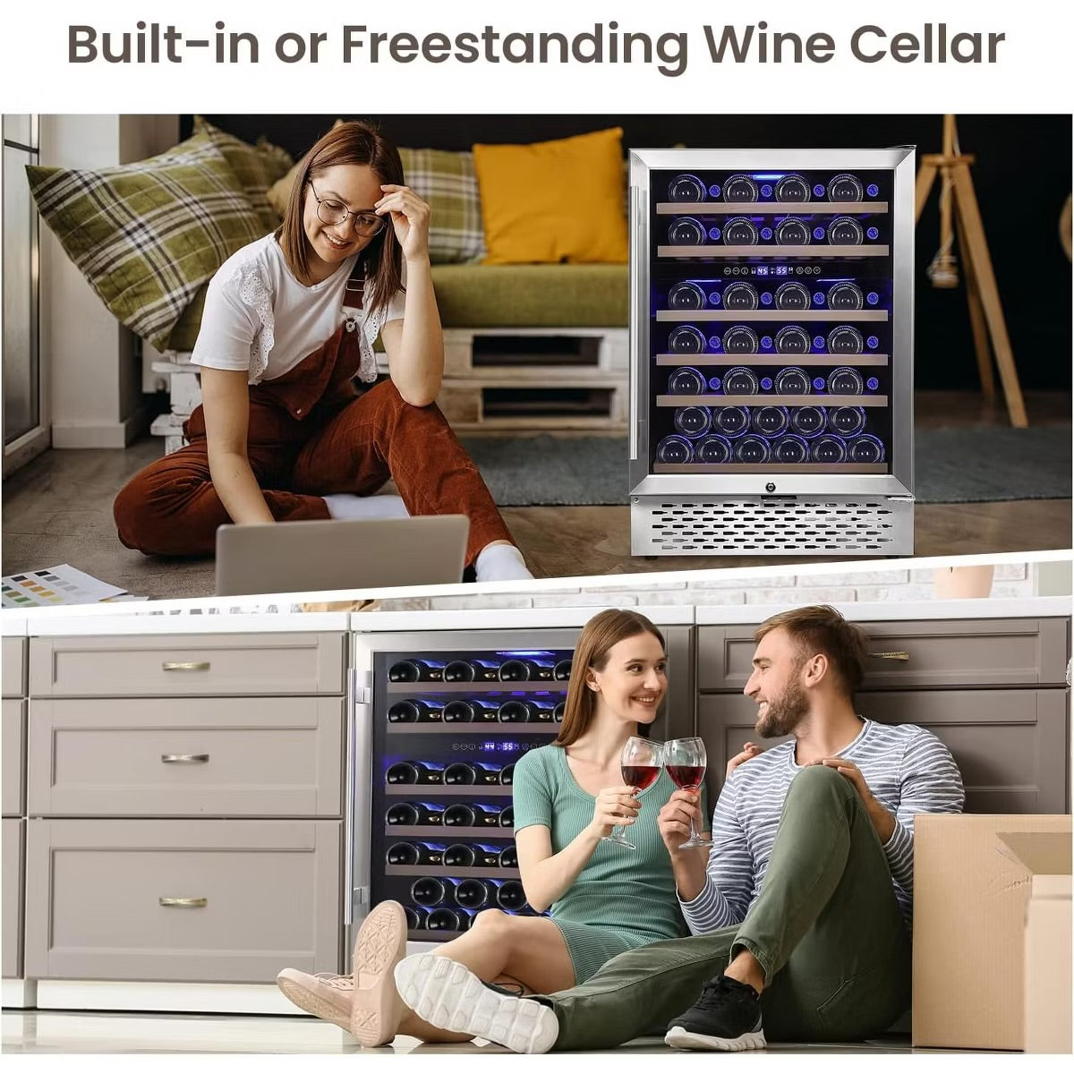 Wine Cooler Refrigerator 2 Zone Glass Door Fridge Touch Control