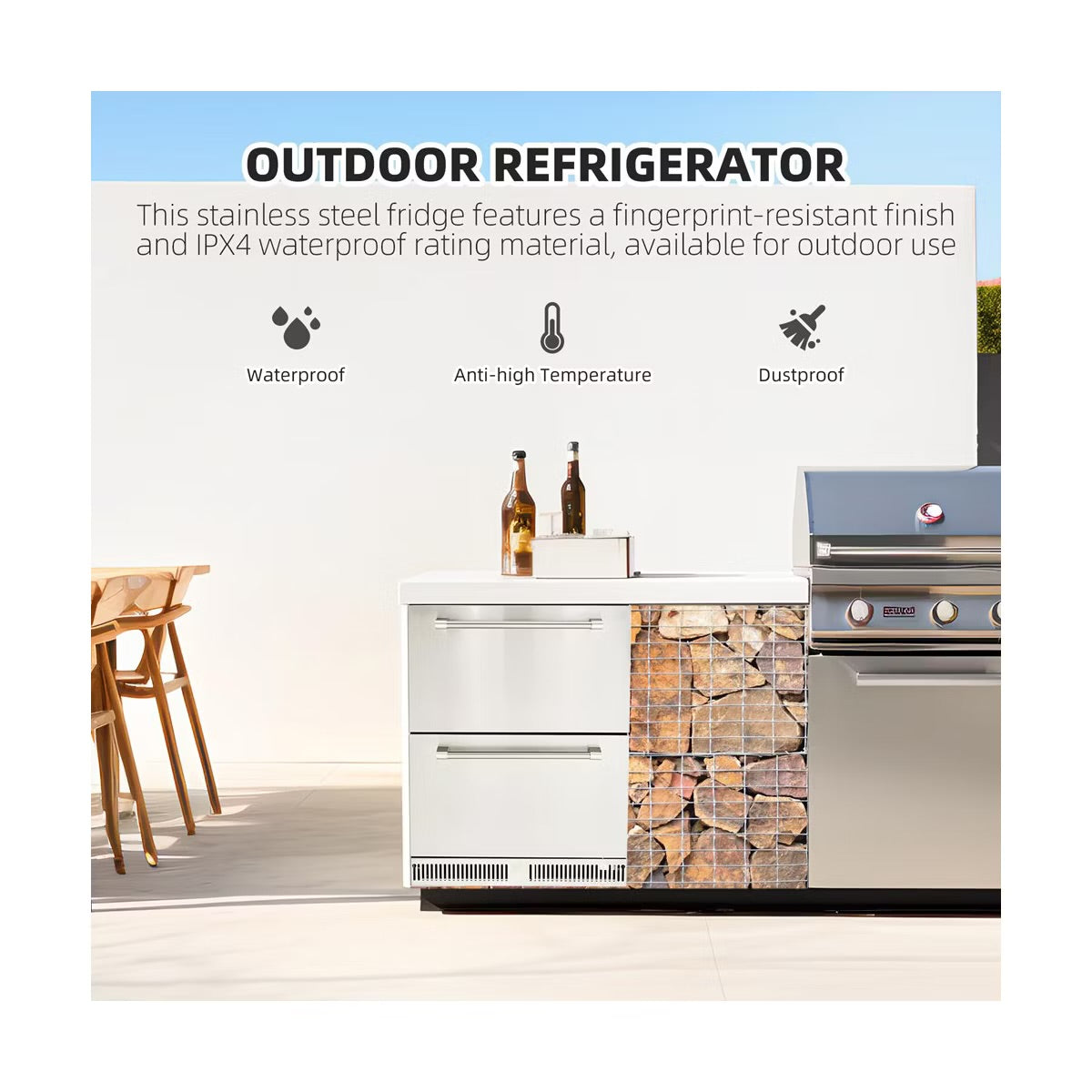 24 Inch Outdoor Drawer Fridge, Counter Double Drawer Beverage Refrigerator