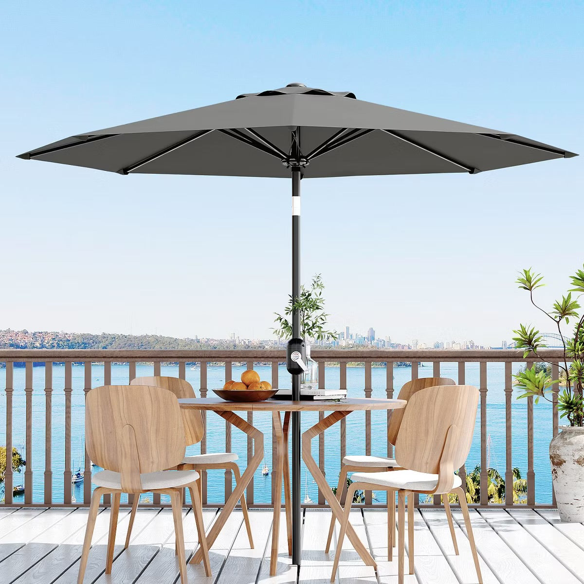 9' Outdoor Patio Umbrella, Outdoor Table Umbrella, Yard Umbrella, Market Umbrella with 8 Sturdy Ribs, Push Button Tilt and Crank