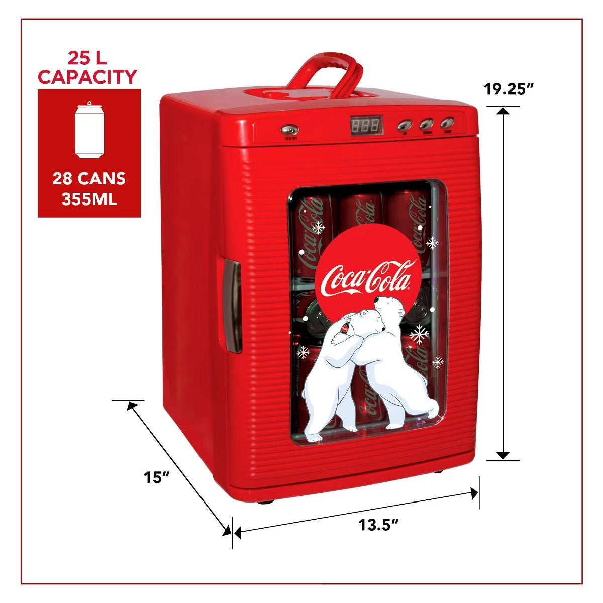 Coca-Cola Polar Bear 28 Can Cooler/Warmer 12V DC 110V AC Mini Fridge - Red: Countertop Beverage Refrigerator, Thermoelectric