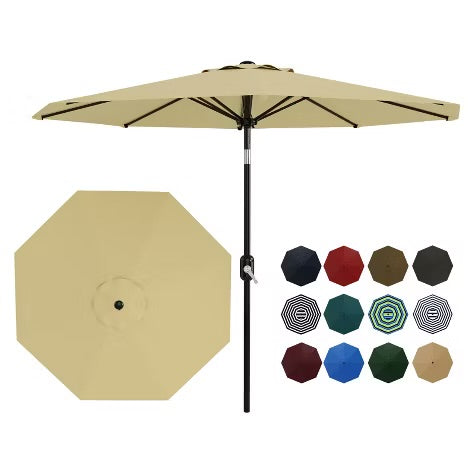 9' Outdoor Patio Umbrella, Outdoor Table Umbrella, Yard Umbrella, Market Umbrella with 8 Sturdy Ribs, Push Button Tilt and Crank