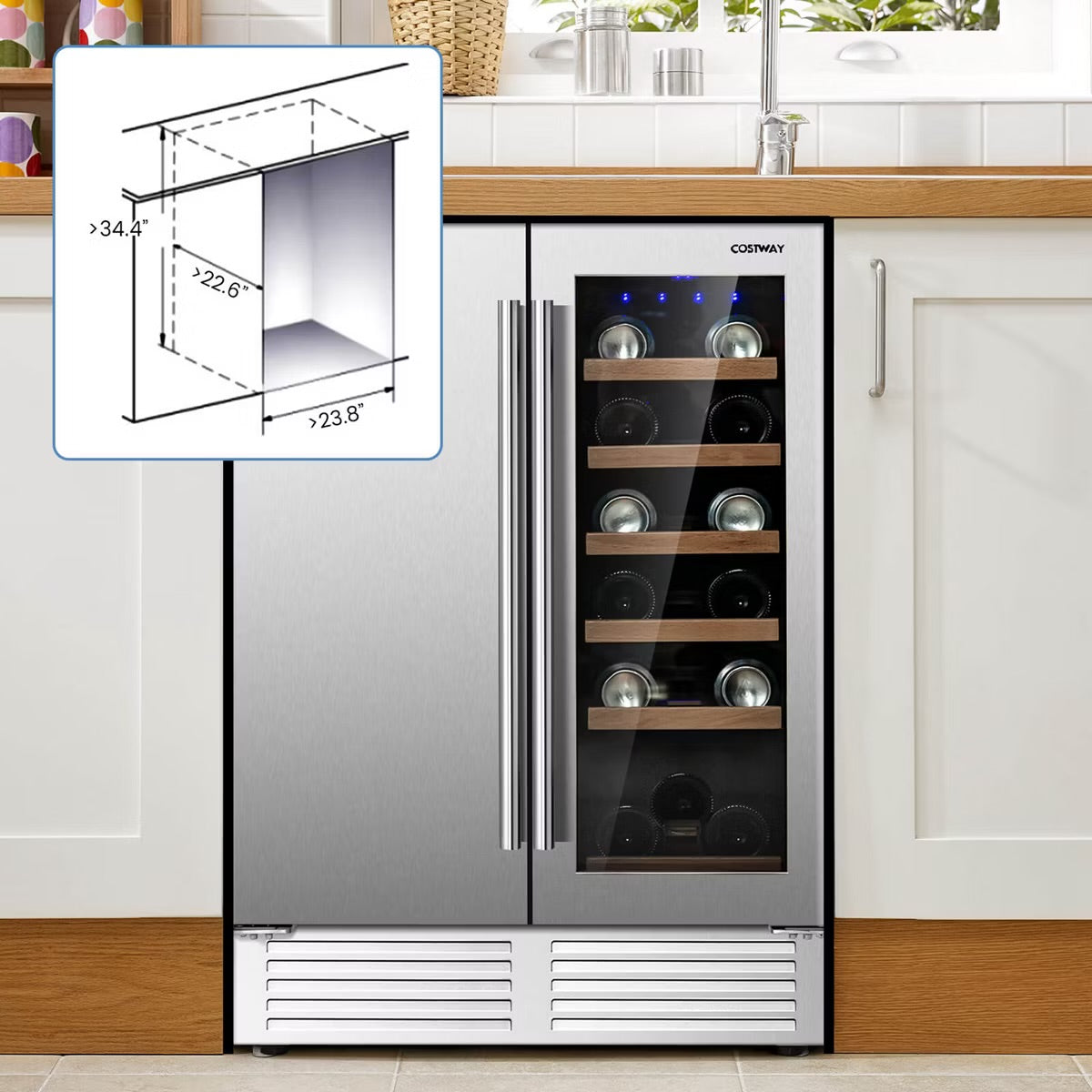 Costway 2-in-1 Beverage and Cooler Free-standing & Built-in Dual Zones Fridge