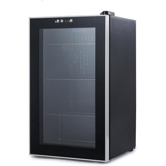 BLACK+DECKER 2.4 Cu. Ft. Beverage Cooler, Beverage Fridge with Double Pane Glass Door, Drink Fridge and Beverage Refrigerator with 76-Can Capacity