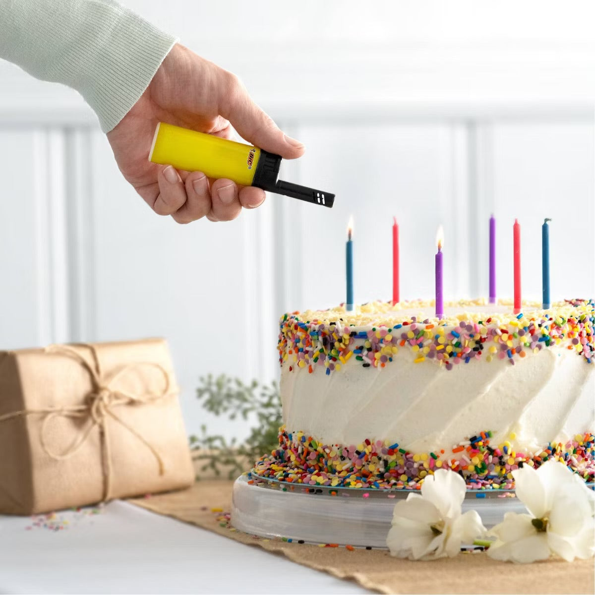 2ct BIC EZ Reach Birthday Pocket Lighters: Multicolor Butane Clean Burning Candle & Torch Lighter Wand