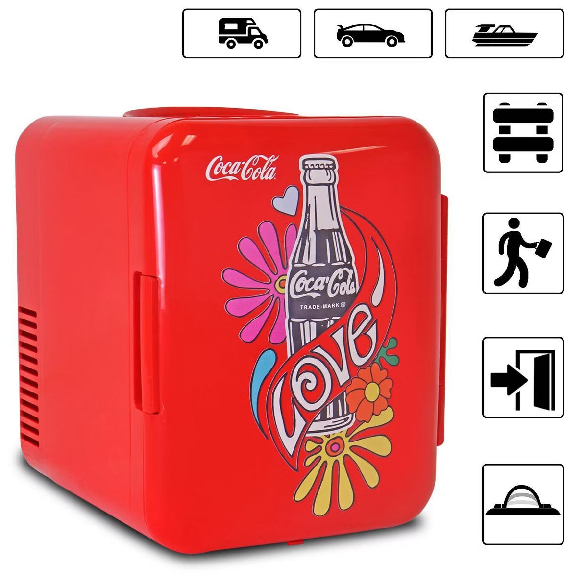 Coca-Cola Love 1971 Series 4L Cooler/Warmer 12V DC 110V AC Mini Fridge: Desktop Coke Fridge, Countertop, 6 Can Capacity