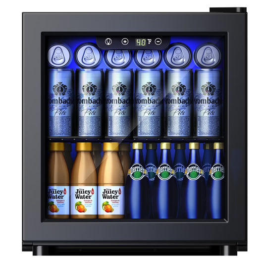 Simzlife 1.3 Cu.Ft/55 Cans Mini Beverage Refrigerator, Portable Fridge with Reversible Glass Door,Adjustable Shelves, Digital Control,LED Light, Black