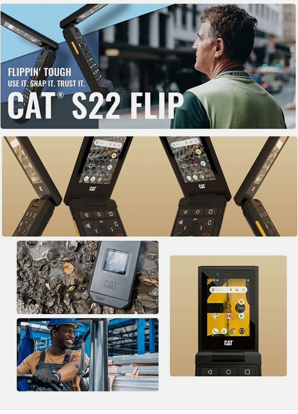 Cat S22 Flip (16GB) 2.8" Touchscreen Android 11, IP68 Water Resistant, 4G LTE BK