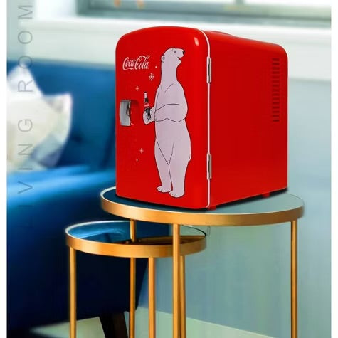Coca-Cola Polar Bear 4L Cooler/Warmer 12V DC 110V AC Mini Fridge - Red: Thermoelectric Dorm Refrigerator, 6 Can Capacity