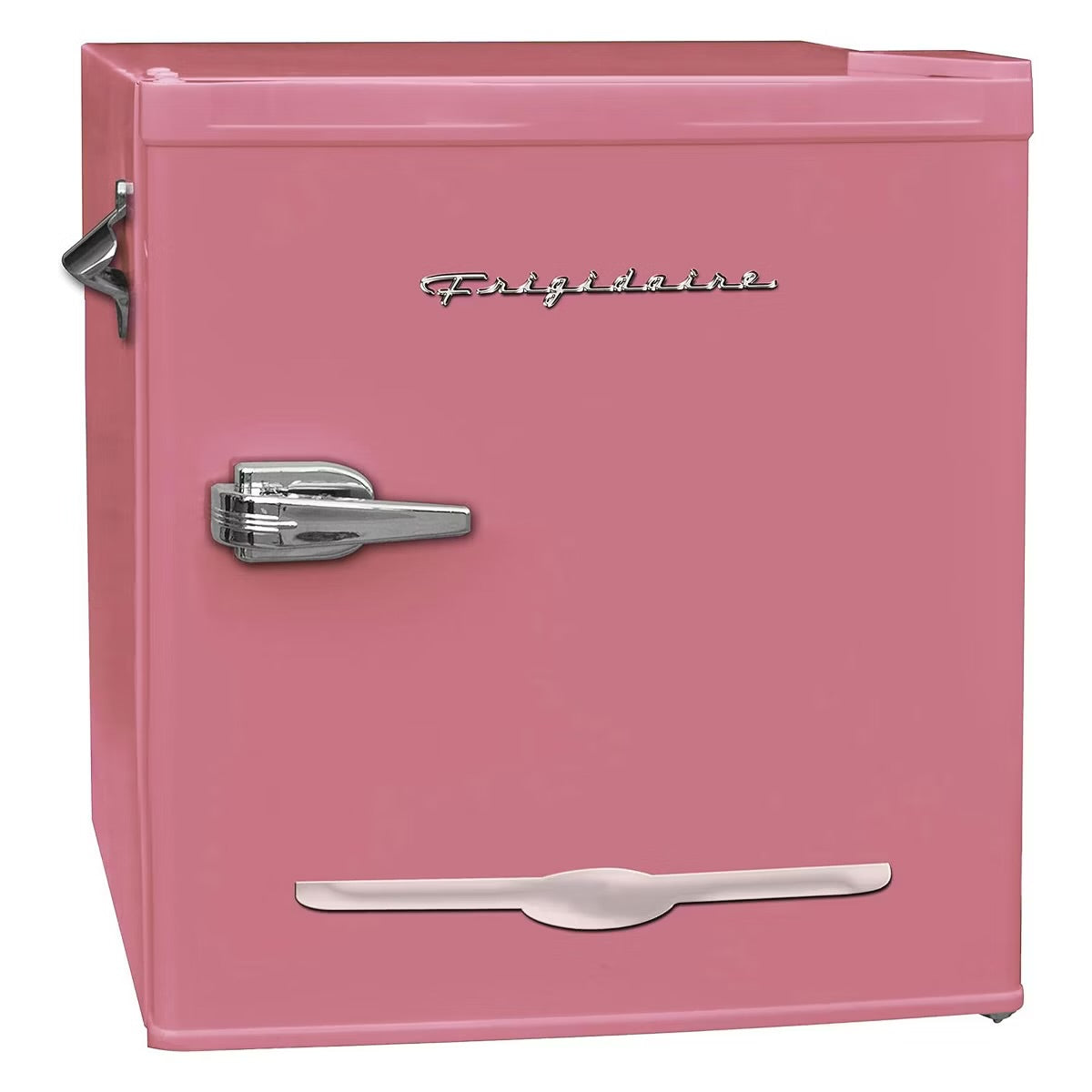 Frigidaire 1.6 Cubic Foot Stainless Steel Countertop Retro Bar Mini Fridge Refrigerator with Compact Freezer, Bottle Opener, and Reversible Door, Pink