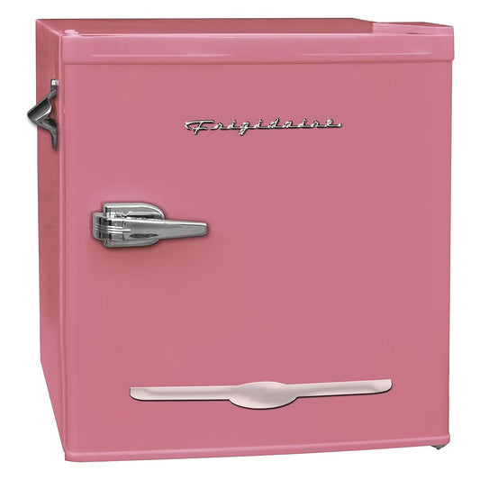 Frigidaire 1.6 Cubic Foot Stainless Steel Countertop Retro Bar Mini Fridge Refrigerator with Compact Freezer, Bottle Opener, and Reversible Door, Pink