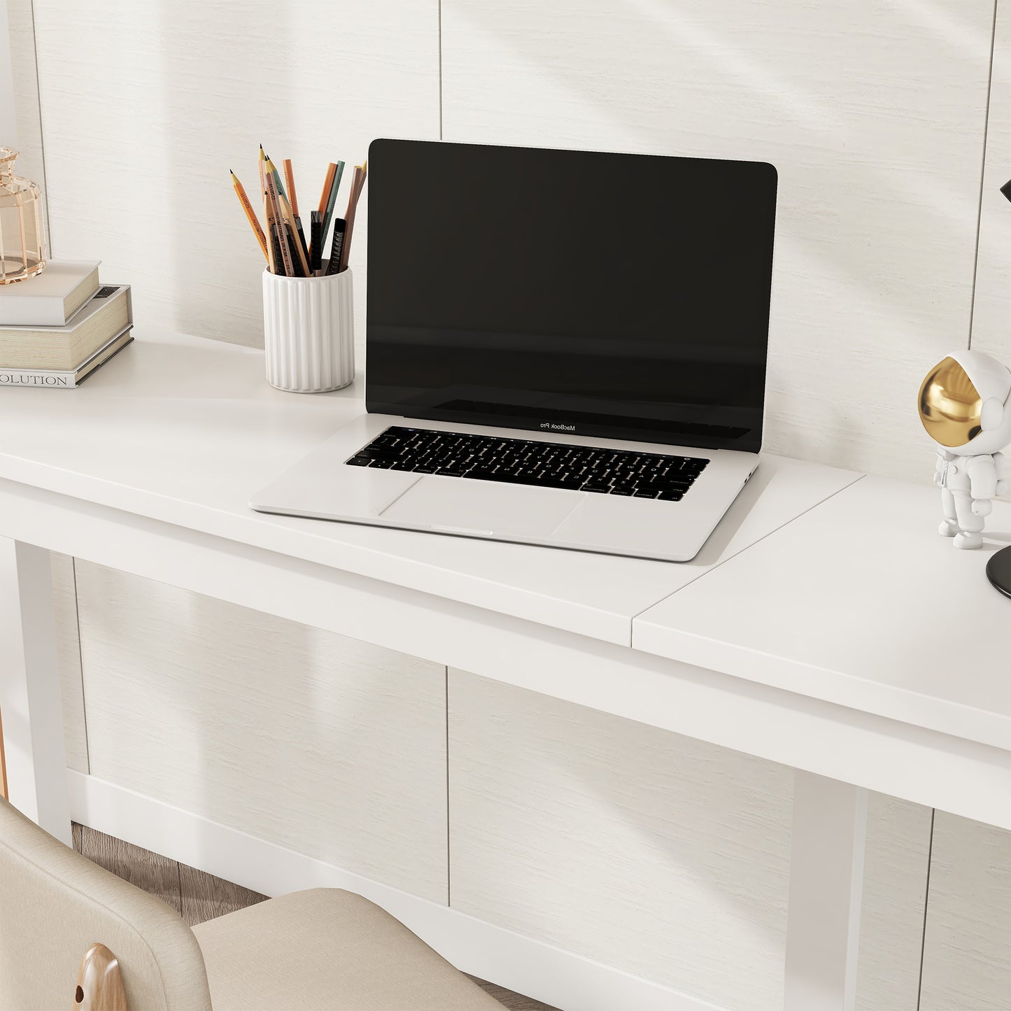 Twin Loft Wood Bed with Under-bed, Built-in Desk, a Storage Cabinet of 2 Drawers, Guardrails, Ladder,White