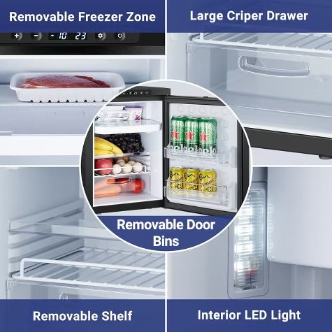45L RV Refrigerator, 12 Volt Dual Zone Fridge and Freezer, WIFI APP Control Portable Fridge with Door Lock,3 levels (H/M/L) of battery protection