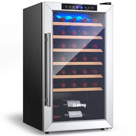 Costway 20 Inch Cooler Refrigerator for 33 Bottles with Tempered Glass Door