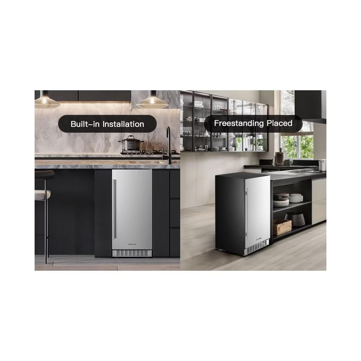 15-inch fridge,100 Cans,304 Stainless Steel Door,LED light,Adjustable shelves,Quiet Compressor,Smart digital control cooler,Automatic defrosting