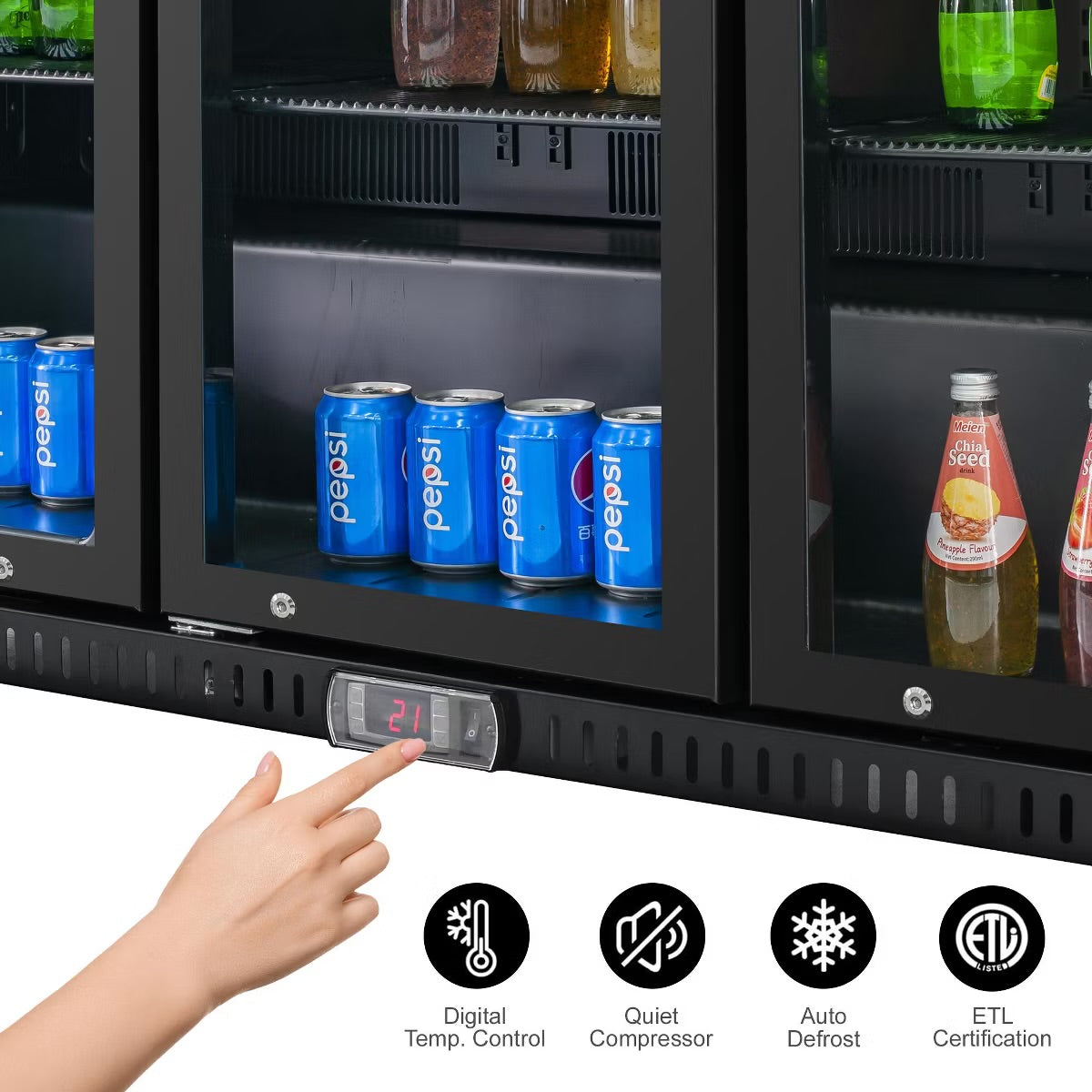 VITLIFE Back Bar Cooler with 3 Glass Doors, Counter-Height Beverage Refrigerator, 11.6 Cu.Ft., Commercial Fridge with LED Lighting & Self-Close Doors