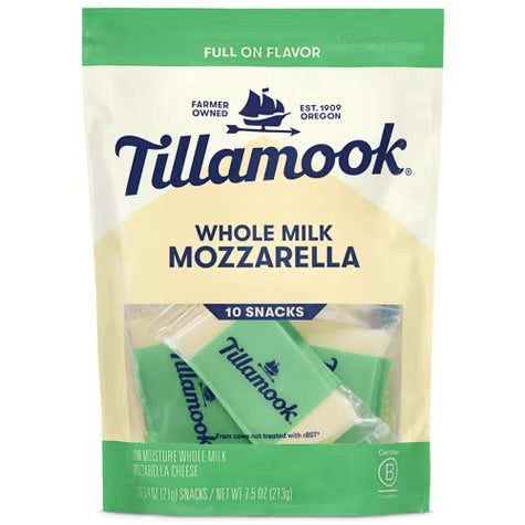 Tillamook Whole Milk Mozzarella Cheese Snack Portion - 7.5oz/10ct