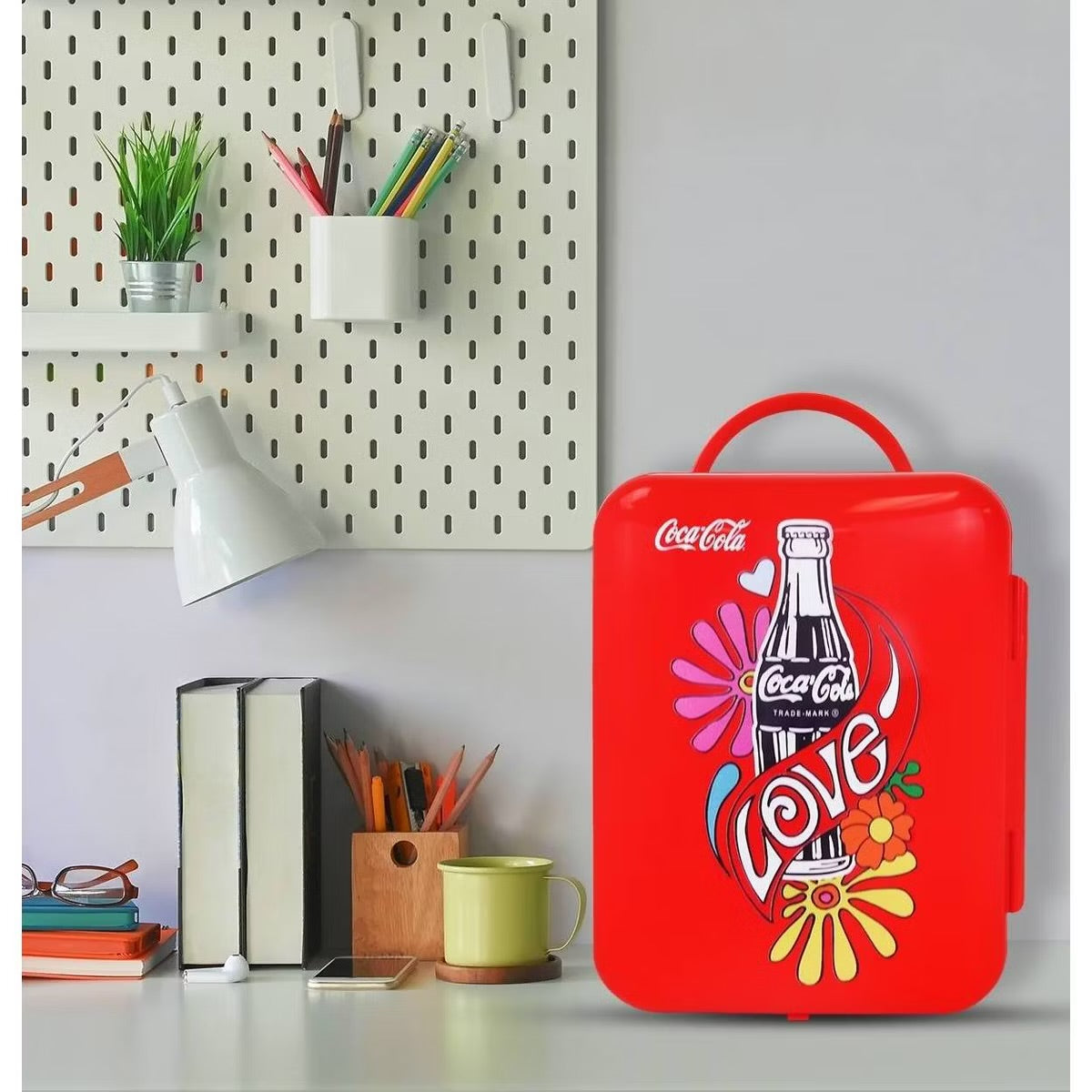 Coca-Cola Love 1971 Series 4L Cooler/Warmer 12V DC 110V AC Mini Fridge: Desktop Coke Fridge, Countertop, 6 Can Capacity