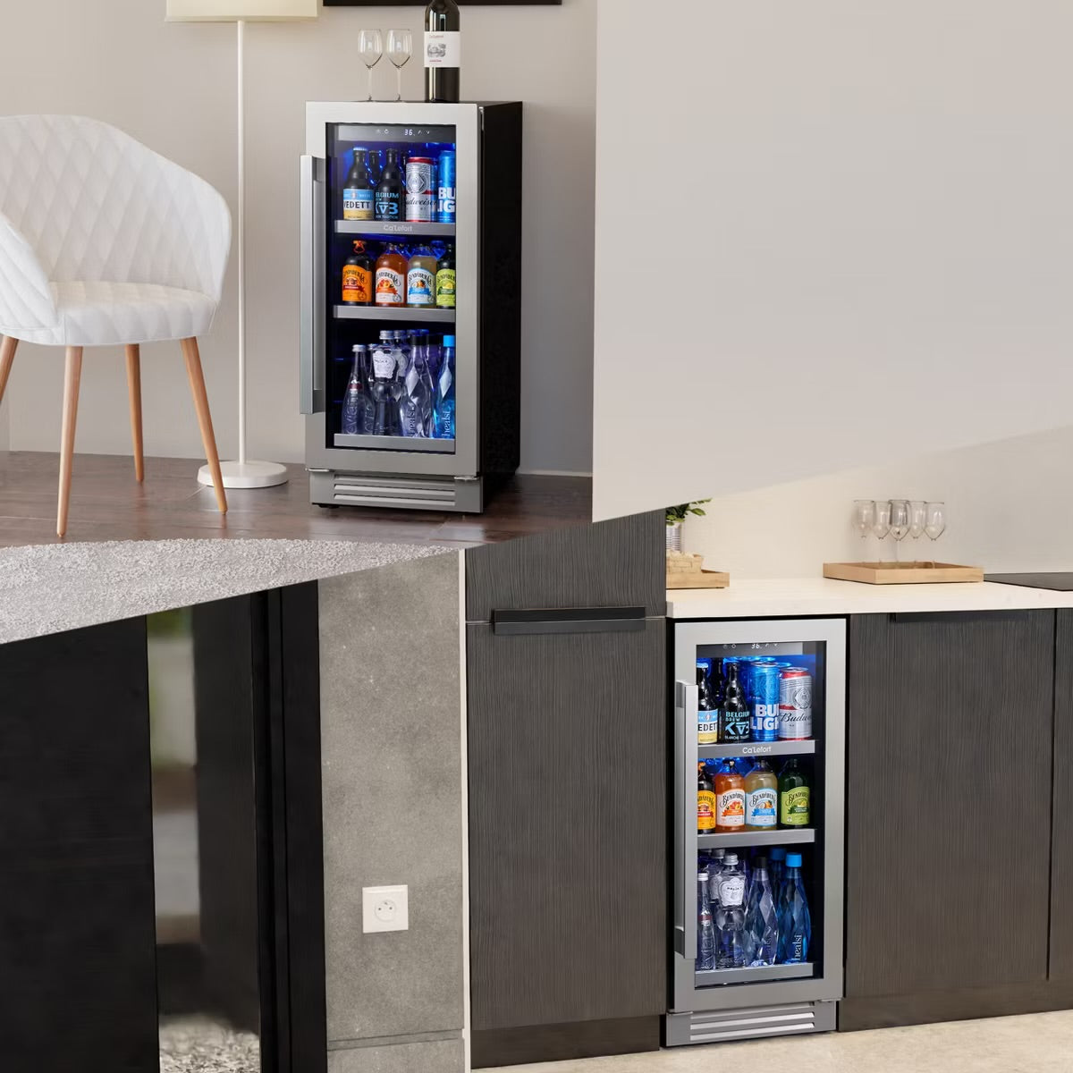 Ca'Lefort Beverage Cooler Refrigerator Soda Drink Mini Fridge 15 in. 100 Cans (12 oz.), Built-in or Freestanding Frost-Free