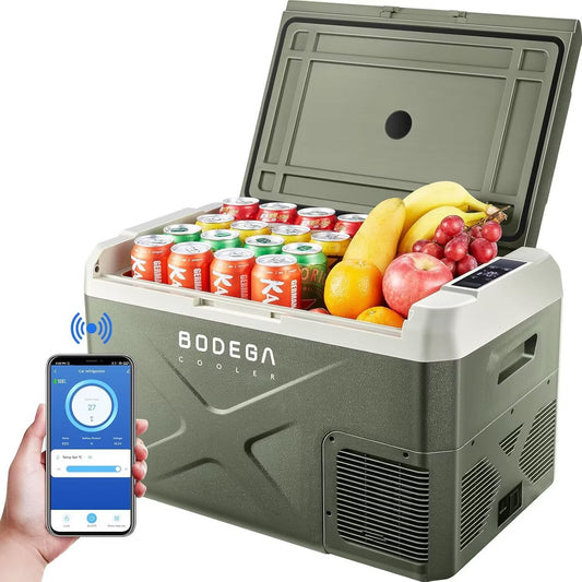 12 Volt Car Refrigerator, Electric Cooler Portable fridge WIFI APP Control, 32Quart(30L) -4℉-68℉, 12/24V DC100-240 Volt AC,Multi-ways to power