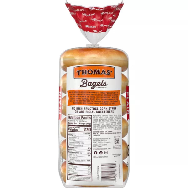 Thomas' Plain Bagels - 20oz/6ct