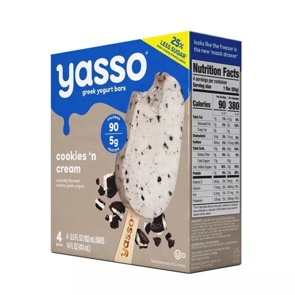 Yasso Frozen Greek Yogurt - Cookies 'n Cream Bars - 4ct