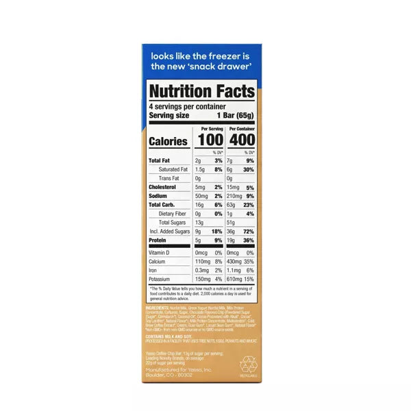 Yasso Frozen Greek Yogurt - Coffee Chocolate Chip Bars - 4ct