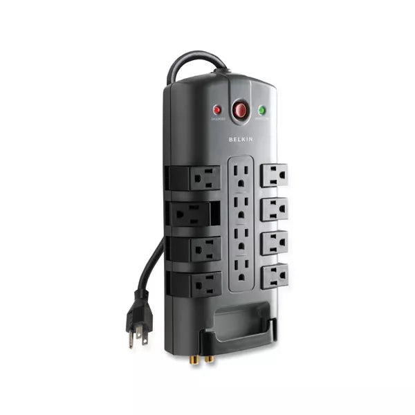 Belkin Pivot Plug Surge Protector, 12 AC Outlets, 8 ft Cord, 4,320 J, Gray