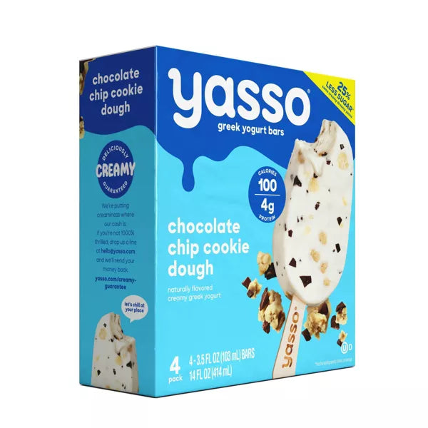 Yasso Frozen Greek Yogurt - Chocolate Chip Cookie Dough Bars - 4ct