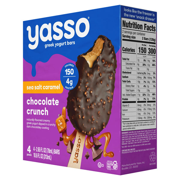 Yasso Dipped Greek Yogurt Bars Sea Salt Caramel Chocolate Crunch - 4 ct