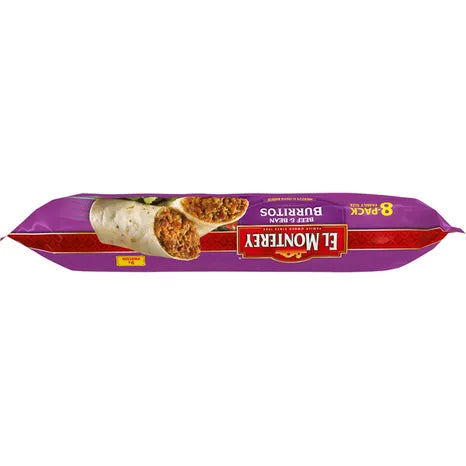 El Monterey Burritos, Beef & Bean, Family Size, 8 Pack